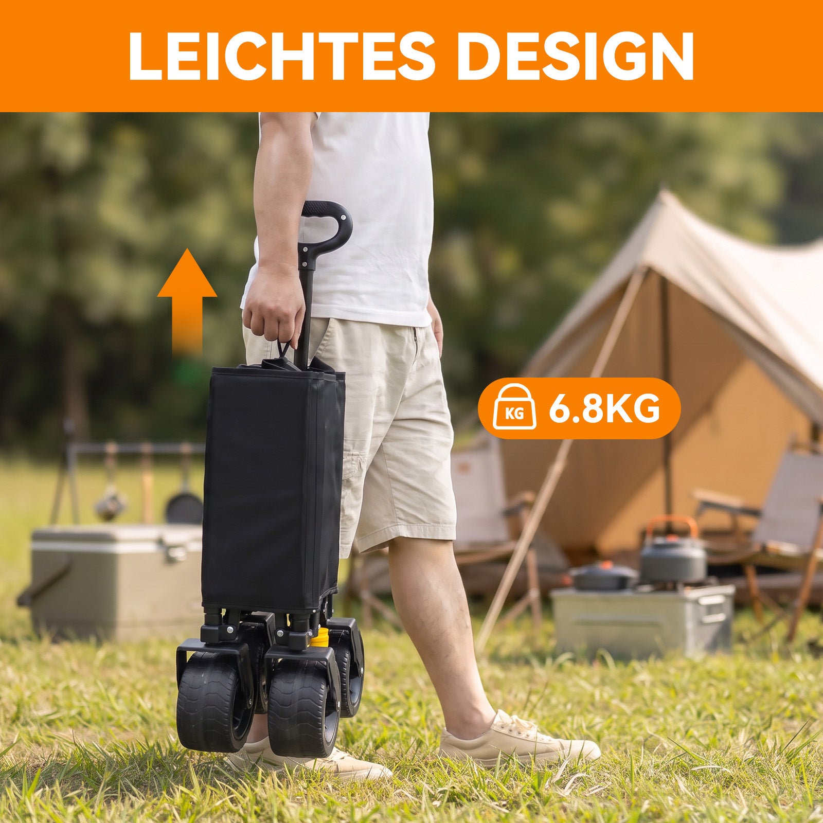 100KG 200L Faltbarer Bollerwagen zusammenziehbar mit Bremsen
