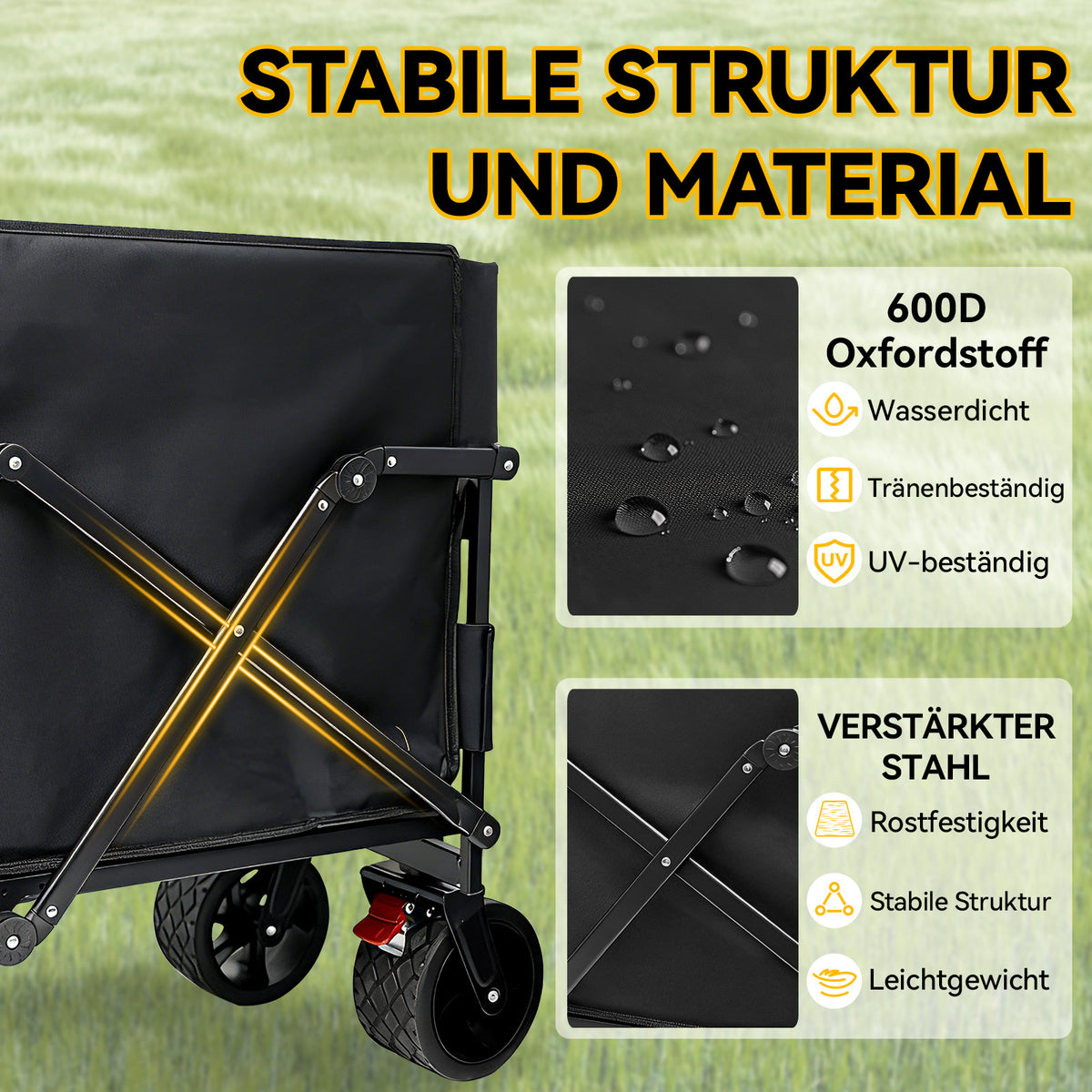 Folding Folding Trolley with Wheels, 200L Capacity, Folding Sports Cart, 440 lbs Load Capacity, Large 3-in-1 Shopping Cart for Sand, Beach, Camping and Fishing