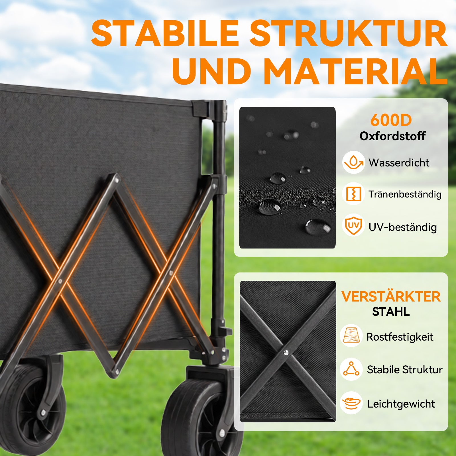 100KG 200L Faltbarer Bollerwagen zusammenziehbar mit Bremsen