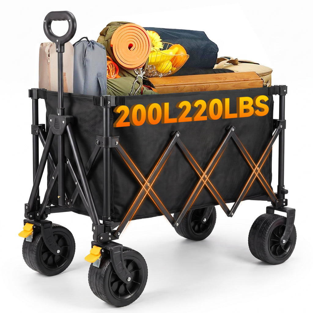 100KG 200L Faltbarer Bollerwagen zusammenziehbar mit Bremsen