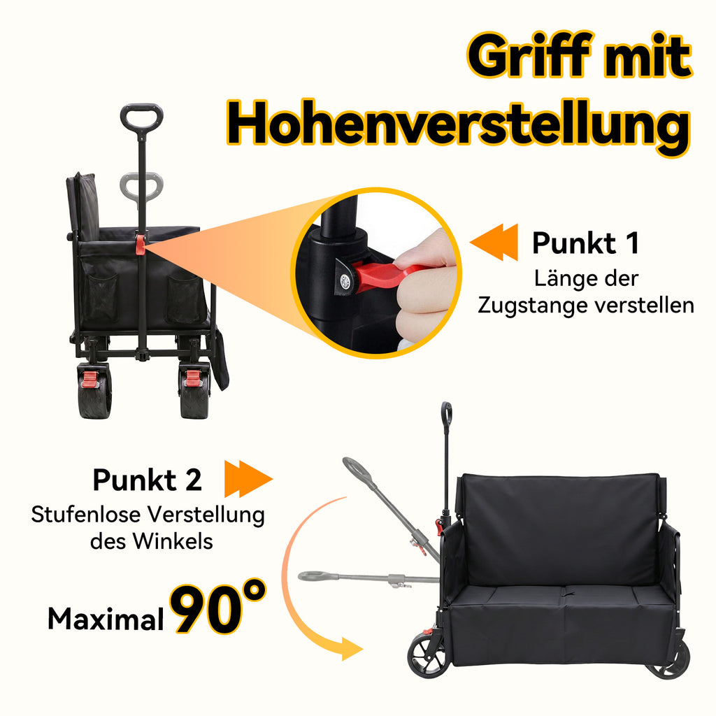 Folding Folding Trolley with Wheels, 200L Capacity, Folding Sports Cart, 440 lbs Load Capacity, Large 3-in-1 Shopping Cart for Sand, Beach, Camping and Fishing