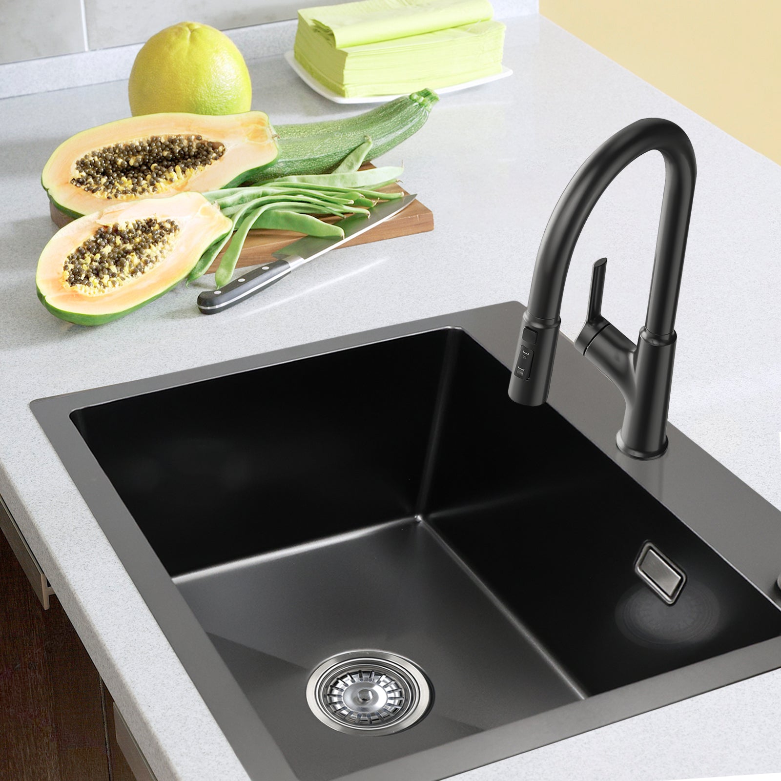 Stainless Steel Kitchen Sinks with Siphon and Comfortable Drain Remote Control 50 x 45 cm