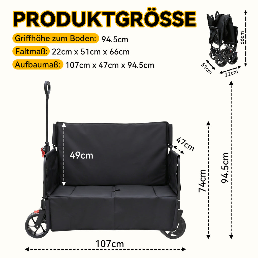 Folding Folding Trolley with Wheels, 200L Capacity, Folding Sports Cart, 440 lbs Load Capacity, Large 3-in-1 Shopping Cart for Sand, Beach, Camping and Fishing