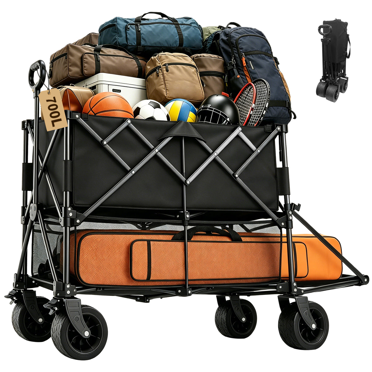 SANYCASA Doppeldecker-Klappwagen mit 700 l Fassungsvermögen, faltbar, 600lbs