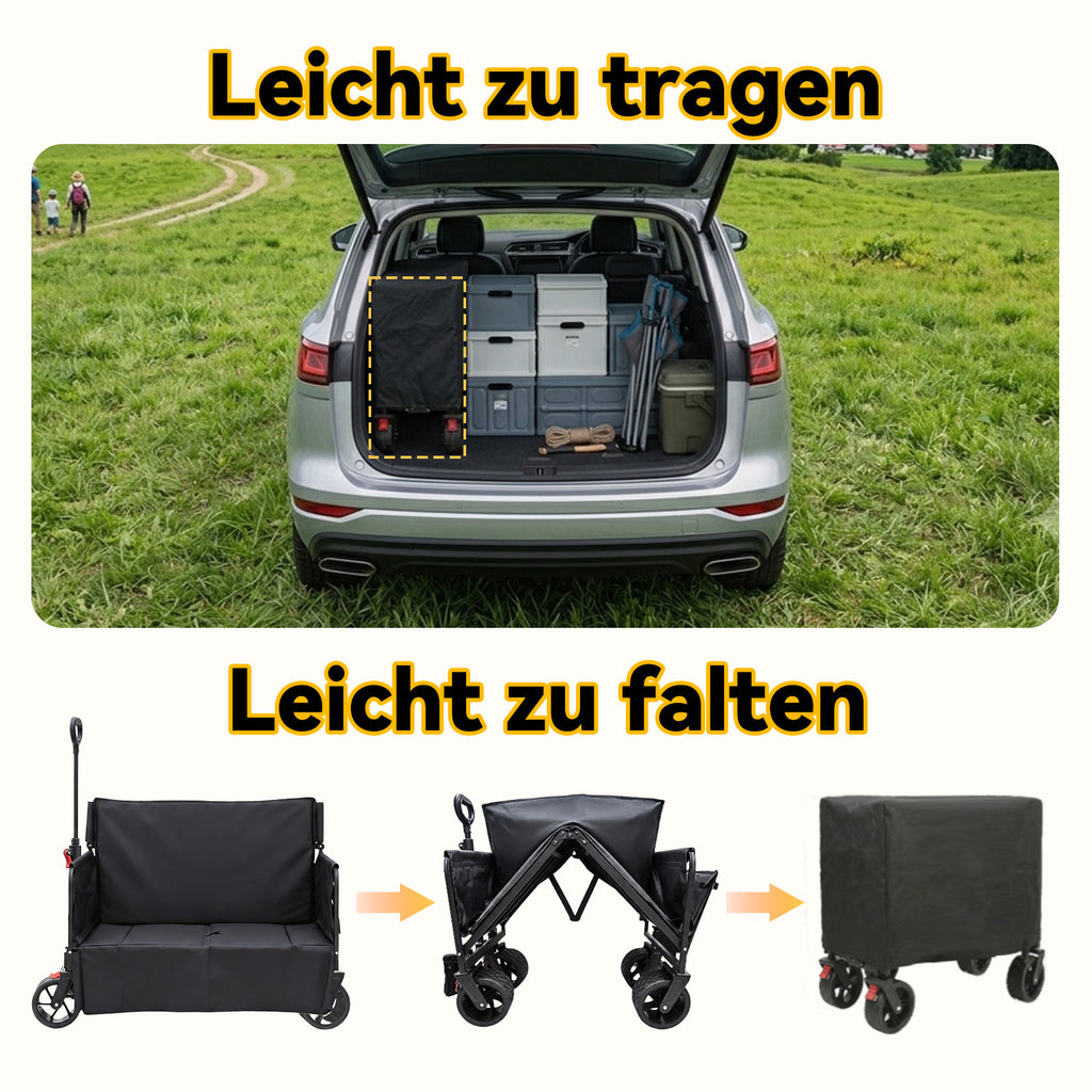 Folding Folding Trolley with Wheels, 200L Capacity, Folding Sports Cart, 440 lbs Load Capacity, Large 3-in-1 Shopping Cart for Sand, Beach, Camping and Fishing