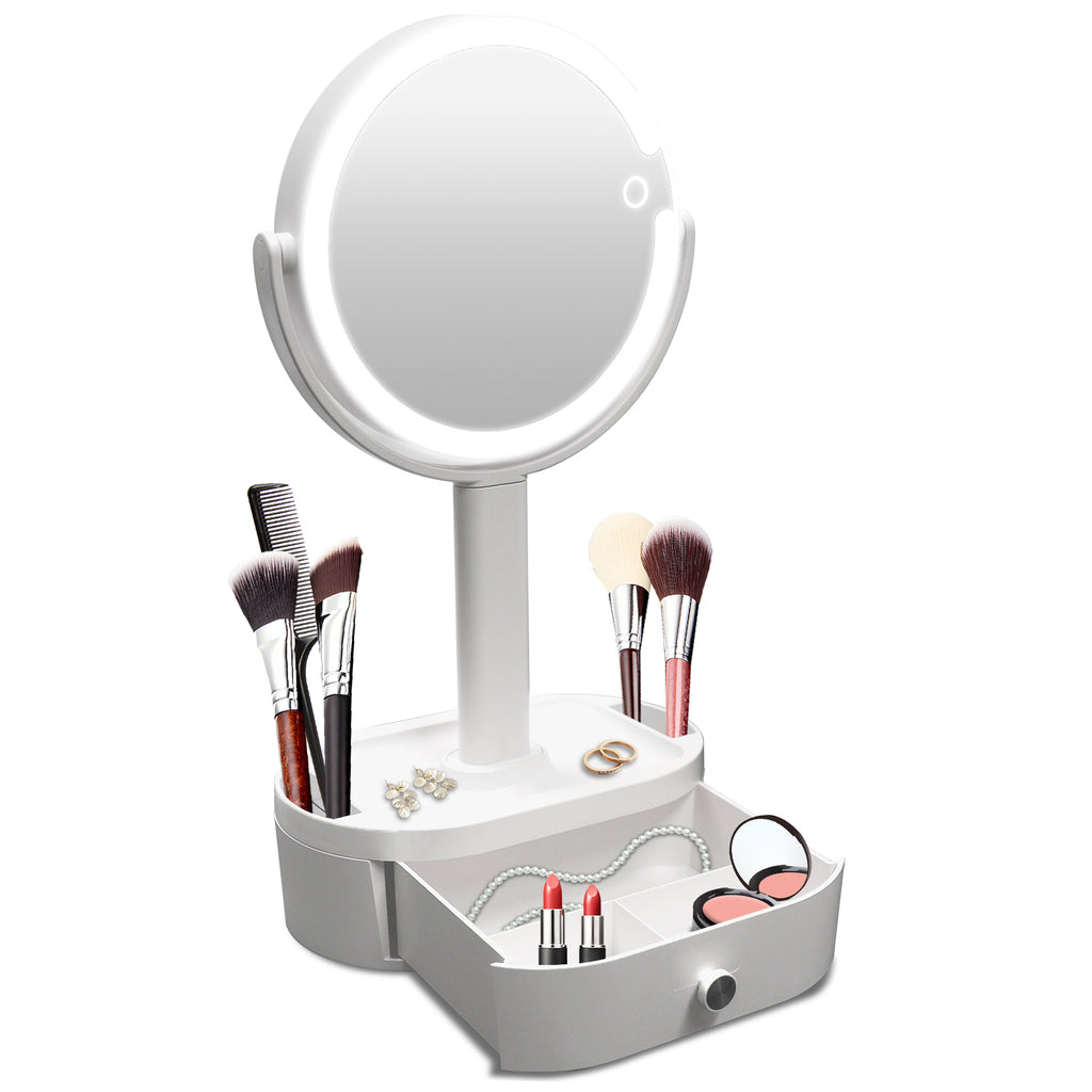 Espejo de maquillaje iluminado con aumento