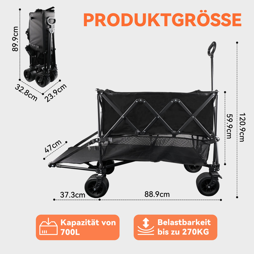 SANYCASA Doppeldecker-Klappwagen mit 700 l Fassungsvermögen, faltbar, 600lbs