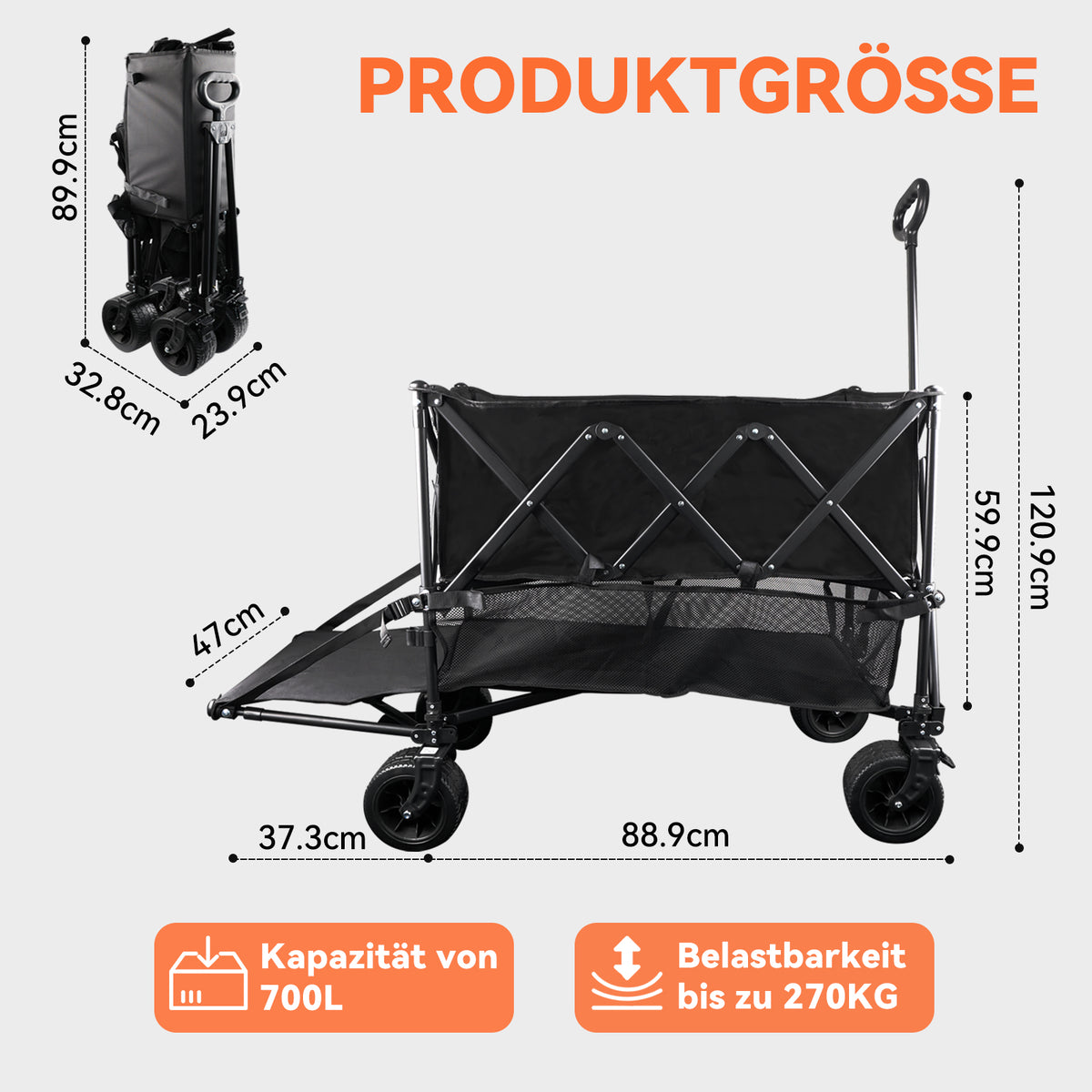 SANYCASA Doppeldecker-Klappwagen mit 700 l Fassungsvermögen, faltbar, 600lbs